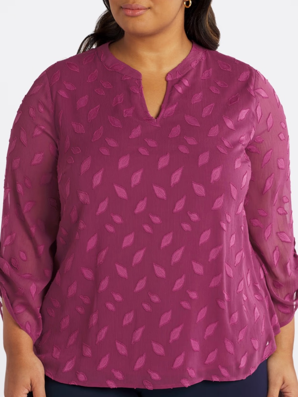 PAPERMOON Petunia Split Neck Textured Chiffon Blouse Fuschia 3X